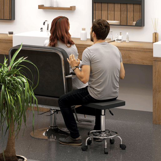 HOMCOM Banco Giratório Banco com Rodas Altura Regulável 50-66 cm Assento Estofado em Imitação de Couro Descanso para os Pés para Salões e Oficinas 34x34x50-66 cm Preto