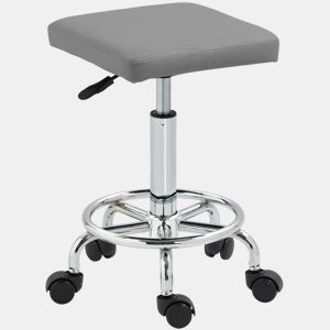 HOMCOM Banco Giratório Banco com Rodas Altura Regulável 50-66 cm Assento Estofado em Imitação de Couro Descanso para os Pés para Salões e Oficinas 34x34x50-66 cm Cinzento