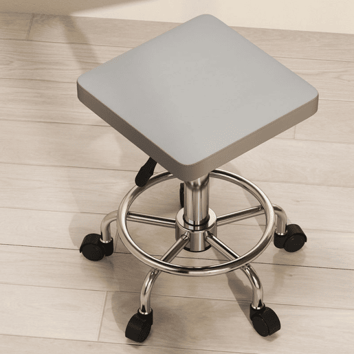 HOMCOM Banco Giratório Banco com Rodas Altura Regulável 50-66 cm Assento Estofado em Imitação de Couro Descanso para os Pés para Salões e Oficinas 34x34x50-66 cm Cinzento