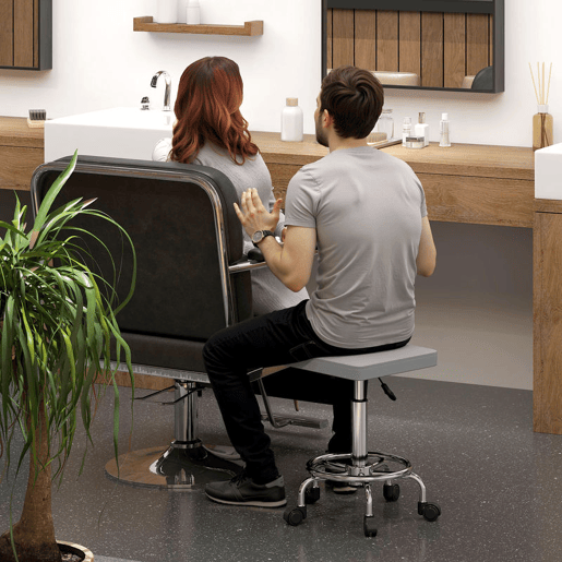 HOMCOM Banco Giratório Banco com Rodas Altura Regulável 50-66 cm Assento Estofado em Imitação de Couro Descanso para os Pés para Salões e Oficinas 34x34x50-66 cm Cinzento