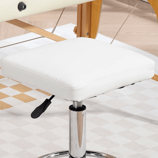 HOMCOM Banco Giratório Banco com Rodas Altura Regulável 50-66 cm Assento Estofado em Imitação de Couro Descanso para os Pés para Salões e Oficinas 34x34x50-66 cm Branco