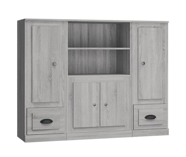 Vidaxl aparador alto 3 piezas madera contrachapada gris sonoma