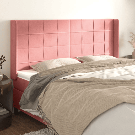 vidaXL Cabeceira cama c abas veludo 203x16x118128 cm rosa