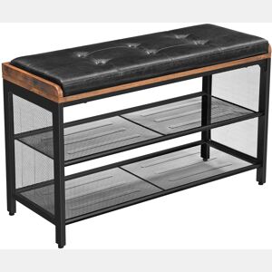 Banco para sapatos Banco estofado com prateleiras de malha armazenamento de sapatos corredor entrada economia de espaço metal industrial sintético 80 cm preto marrom rústico 12_0000209