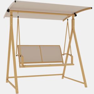 Outsunny Baloiço de Jardim de 2 Lugares Baloiço de Exterior com Toldo Ajustável 90° Proteção UV 30+ e Estrutura Triangular de Metal Carga 220 kg 160x112x162 cm Caqui
