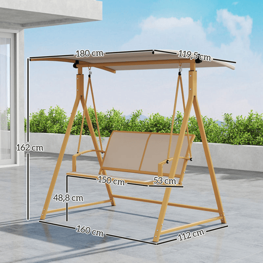 Outsunny Baloiço de Jardim de 2 Lugares Baloiço de Exterior com Toldo Ajustável 90° Proteção UV 30+ e Estrutura Triangular de Metal Carga 220 kg 160x112x162 cm Caqui Outsunny Baloiço de Jardim de 2 Lugares Baloiço de Exterior com Toldo Ajustável 90° Proteção UV 30+ e Estrutura Triangular de Metal Carga 220 kg 160x112x162 cm Caqui
