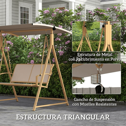 Outsunny Baloiço de Jardim de 2 Lugares Baloiço de Exterior com Toldo Ajustável 90° Proteção UV 30+ e Estrutura Triangular de Metal Carga 220 kg 160x112x162 cm Caqui Outsunny Baloiço de Jardim de 2 Lugares Baloiço de Exterior com Toldo Ajustável 90° Proteção UV 30+ e Estrutura Triangular de Metal Carga 220 kg 160x112x162 cm Caqui