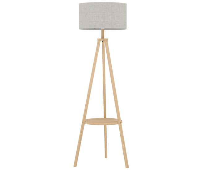 Homcom lámpara de pie trípode con estante lámpara de pie salón con pantalla de lino interruptor de pie para sala de estar oficina dormitorio gris y natural