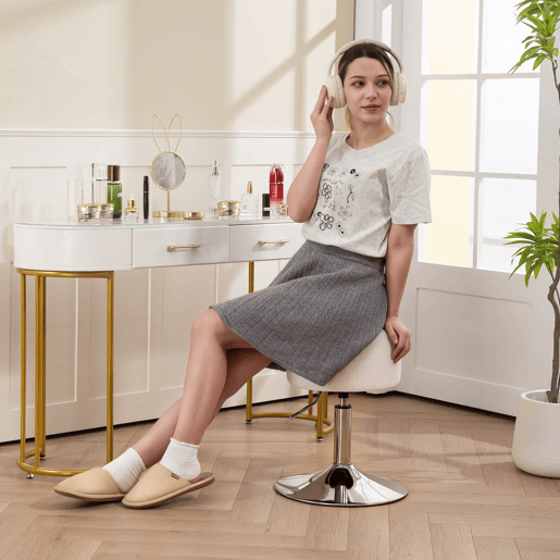 HOMCOM Banco de Bar Giratório Banco Alta de Cozinha Ajustável em Altura 52-66 cm Estofado em Veludo Giratória a 360° para Sala de Jantar Tocador Balcão Branco