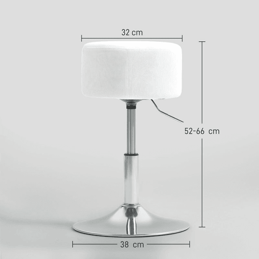 HOMCOM Banco de Bar Giratório Banco Alta de Cozinha Ajustável em Altura 52-66 cm Estofado em Veludo Giratória a 360° para Sala de Jantar Tocador Balcão Branco
