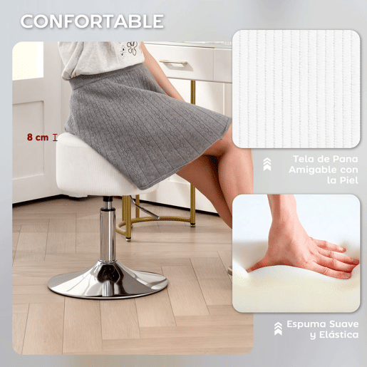 HOMCOM Banco de Bar Giratório Banco Alta de Cozinha Ajustável em Altura 52-66 cm Estofado em Veludo Giratória a 360° para Sala de Jantar Tocador Balcão Branco