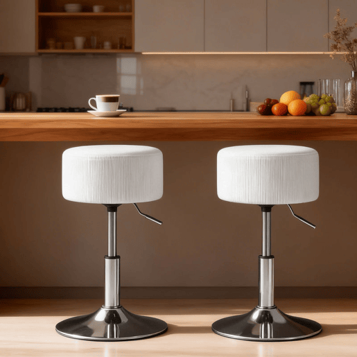 HOMCOM Banco de Bar Giratório Banco Alta de Cozinha Ajustável em Altura 52-66 cm Estofado em Veludo Giratória a 360° para Sala de Jantar Tocador Balcão Branco
