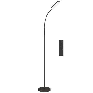 HOMCOM Candeeiro de Pé LED Regulável com Controlo Remoto e Tátil 5 Modos de Iluminação Temporizador de 60 Minutos Memória e Parte Inferior Giratório Flexível Ø22x175 cm Preto