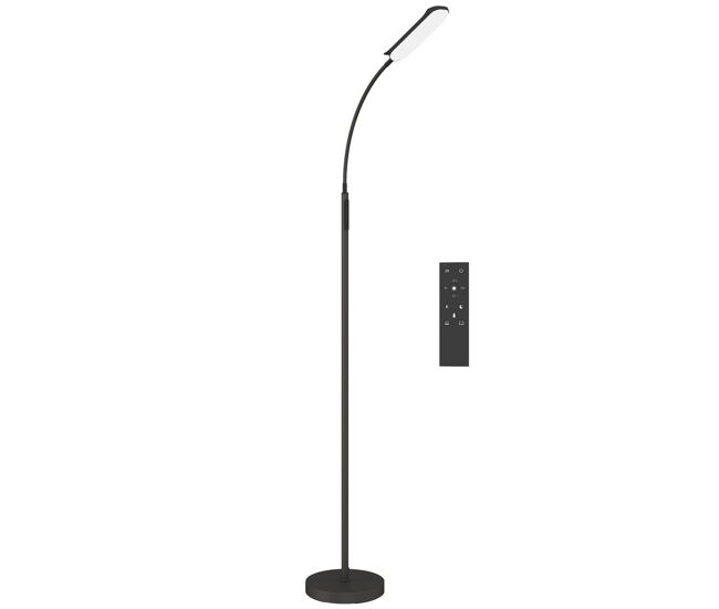 Homcom lámpara de pie led regulable lámpara de pie para salón con temperaturas de color ajuste continuo control remoto y táctil temporizador de 60 minutos función memoria cuello giratorio negro