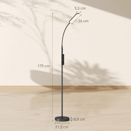 HOMCOM Candeeiro de Pé LED Regulável com Controlo Remoto e Tátil 5 Modos de Iluminação Temporizador de 60 Minutos Memória e Parte Inferior Giratório Flexível Ø22x175 cm Preto HOMCOM Candeeiro de Pé LED Regulável com Controlo Remoto e Tátil 5 Modos de Iluminação Temporizador de 60 Minutos Memória e Parte Inferior Giratório Flexível Ø22x175 cm Preto