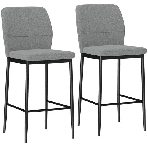 HOMCOM Conjunto de 2 Bancos de Bar Bancos Altos de Cozinha com Encosto e Apoio para os Pés Estofados em Veludo Estrutura de Aço Bancos Altos Modernos para Sala de Jantar Balcão 41x52x97 cm Cinza