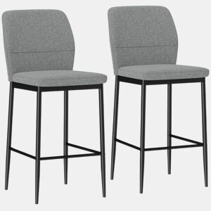 HOMCOM Conjunto de 2 Bancos de Bar Bancos Altos de Cozinha com Encosto e Apoio para os Pés Estofados em Veludo Estrutura de Aço Bancos Altos Modernos para Sala de Jantar Balcão 41x52x97 cm Cinza