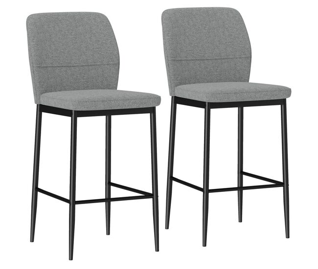 Homcom juego de 2 taburetes de bar taburetes altos de cocina con respaldo y reposapiés tapizado en terciopelo marco de acero taburetes altos modernos para comedor mostrador gris