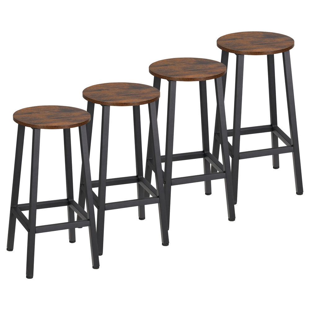 Homcom pack de 4 taburetes altos de cocina altura 65 cm taburetes de bar sillas de bar con patas de acero y reposapiés para salón comedor bar carga 75 kg marrón rústico y negro