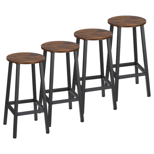 HOMCOM Conjunto de 4 Bancos Altos de Cozinha Bancos de Bar com Pés de Aço e Apoio para os Pés para Sala de Estar Sala de Jantar Carga 75kg 32,5x32,5x65cm Madeira e Preto