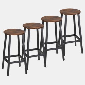 HOMCOM Conjunto de 4 Bancos Altos de Cozinha Bancos de Bar com Pés de Aço e Apoio para os Pés para Sala de Estar Sala de Jantar Carga 75kg 32,5x32,5x65cm Madeira e Preto