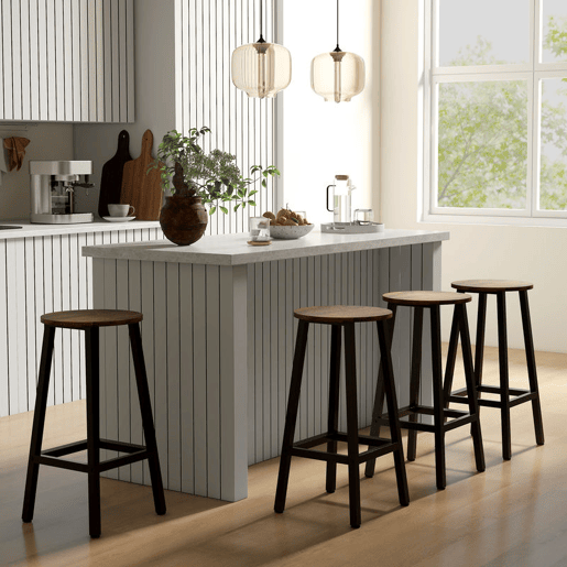 HOMCOM Conjunto de 4 Bancos Altos de Cozinha Bancos de Bar com Pés de Aço e Apoio para os Pés para Sala de Estar Sala de Jantar Carga 75kg 32,5x32,5x65cm Madeira e Preto