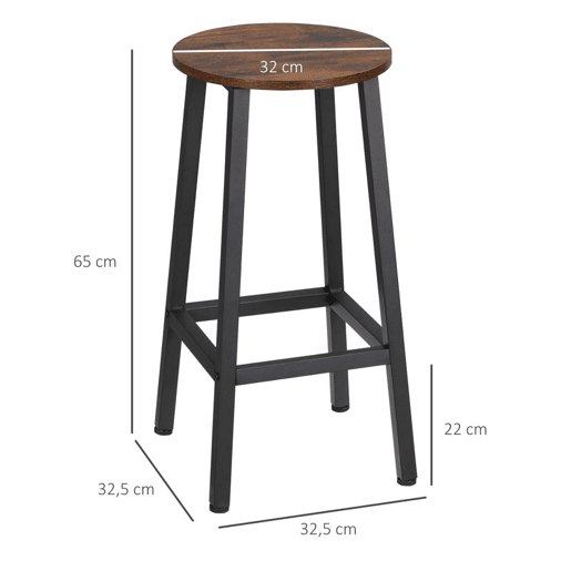 HOMCOM Conjunto de 4 Bancos Altos de Cozinha Bancos de Bar com Pés de Aço e Apoio para os Pés para Sala de Estar Sala de Jantar Carga 75kg 32,5x32,5x65cm Madeira e Preto