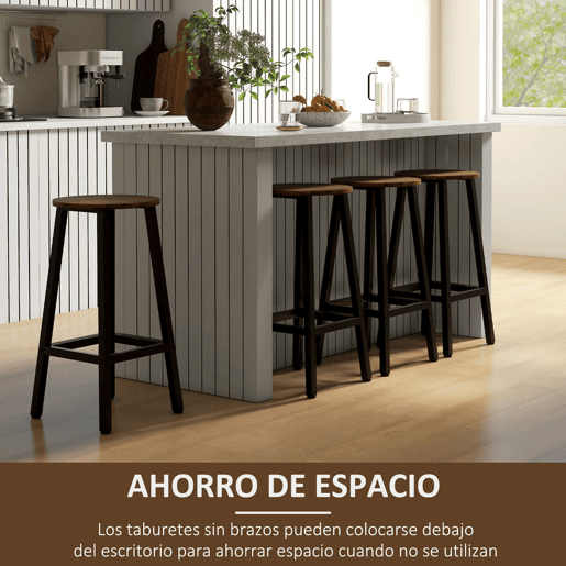 HOMCOM Conjunto de 4 Bancos Altos de Cozinha Bancos de Bar com Pés de Aço e Apoio para os Pés para Sala de Estar Sala de Jantar Carga 75kg 32,5x32,5x65cm Madeira e Preto