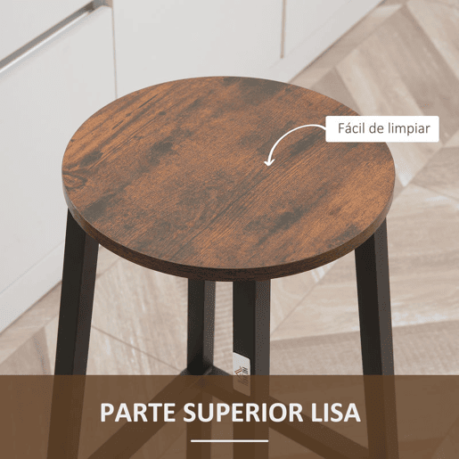 HOMCOM Conjunto de 4 Bancos Altos de Cozinha Bancos de Bar com Pés de Aço e Apoio para os Pés para Sala de Estar Sala de Jantar Carga 75kg 32,5x32,5x65cm Madeira e Preto