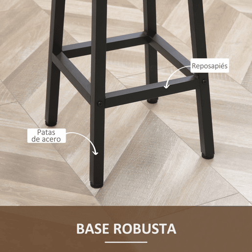HOMCOM Conjunto de 4 Bancos Altos de Cozinha Bancos de Bar com Pés de Aço e Apoio para os Pés para Sala de Estar Sala de Jantar Carga 75kg 32,5x32,5x65cm Madeira e Preto