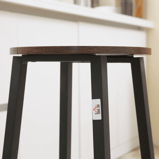 HOMCOM Conjunto de 4 Bancos Altos de Cozinha Bancos de Bar com Pés de Aço e Apoio para os Pés para Sala de Estar Sala de Jantar Carga 75kg 32,5x32,5x65cm Madeira e Preto