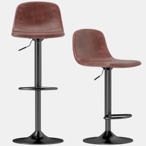 HOMCOM Conjunto de 2 Bancos de Bar Bancos Altos de Cozinha Reguláveis em Altura 84-104 cm com Encosto e Apoio para os Pés Estofadas em PU Giratórias em 360° para Sala de Jantar Varanda Marrom