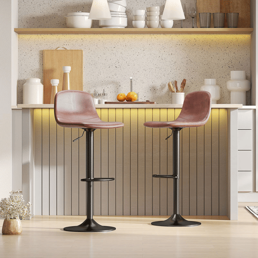 HOMCOM Conjunto de 2 Bancos de Bar Bancos Altos de Cozinha Reguláveis em Altura 84-104 cm com Encosto e Apoio para os Pés Estofadas em PU Giratórias em 360° para Sala de Jantar Varanda Marrom