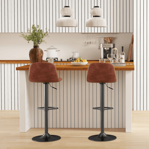HOMCOM Conjunto de 2 Bancos de Bar Bancos Altos de Cozinha Reguláveis em Altura 84-104 cm com Encosto e Apoio para os Pés Estofadas em PU Giratórias em 360° para Sala de Jantar Varanda Marrom