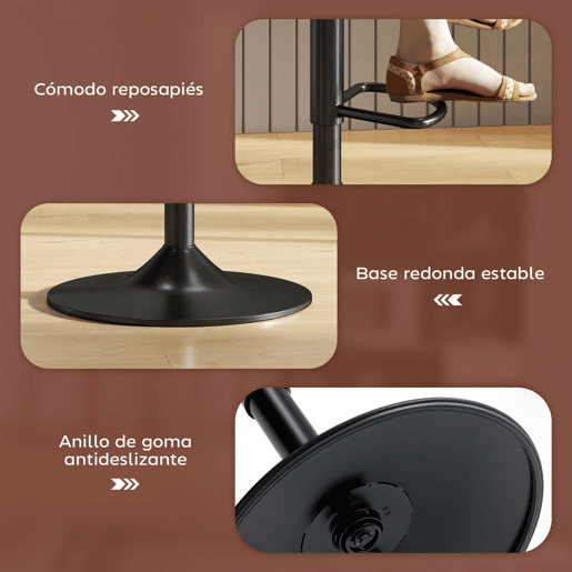 HOMCOM Conjunto de 2 Bancos de Bar Bancos Altos de Cozinha Reguláveis em Altura 84-104 cm com Encosto e Apoio para os Pés Estofadas em PU Giratórias em 360° para Sala de Jantar Varanda Marrom
