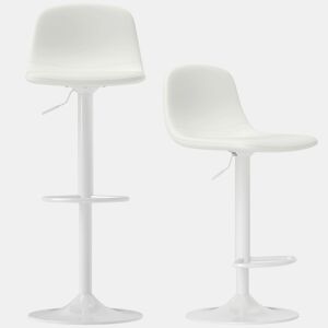 HOMCOM Conjunto de 2 Bancos de Bar Bancos Altos de Cozinha Reguláveis em Altura 84-104 cm com Encosto e Apoio para os Pés Estofadas em PU Giratórias em 360° para Sala de Jantar Varanda Branco