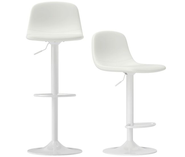 Homcom juego de 2 taburetes de bar taburetes altos de cocina regulable en altura 84-104 cm con respaldo y reposapiés tapizado en pu giratorio en 360° para comedor mostrador blanco