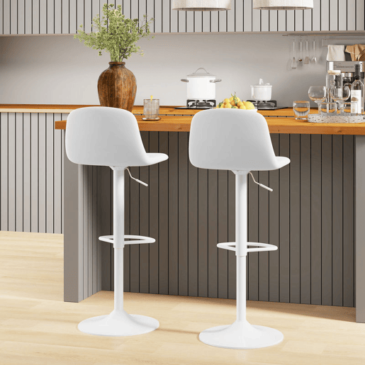 HOMCOM Conjunto de 2 Bancos de Bar Bancos Altos de Cozinha Reguláveis em Altura 84-104 cm com Encosto e Apoio para os Pés Estofadas em PU Giratórias em 360° para Sala de Jantar Varanda Branco