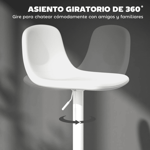 HOMCOM Conjunto de 2 Bancos de Bar Bancos Altos de Cozinha Reguláveis em Altura 84-104 cm com Encosto e Apoio para os Pés Estofadas em PU Giratórias em 360° para Sala de Jantar Varanda Branco