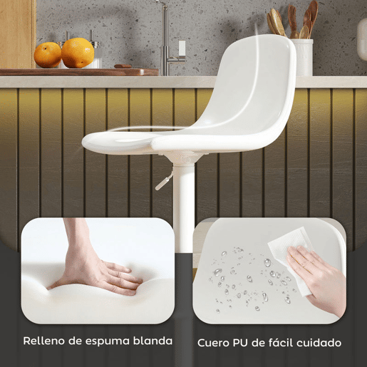 HOMCOM Conjunto de 2 Bancos de Bar Bancos Altos de Cozinha Reguláveis em Altura 84-104 cm com Encosto e Apoio para os Pés Estofadas em PU Giratórias em 360° para Sala de Jantar Varanda Branco