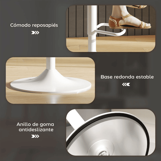 HOMCOM Conjunto de 2 Bancos de Bar Bancos Altos de Cozinha Reguláveis em Altura 84-104 cm com Encosto e Apoio para os Pés Estofadas em PU Giratórias em 360° para Sala de Jantar Varanda Branco