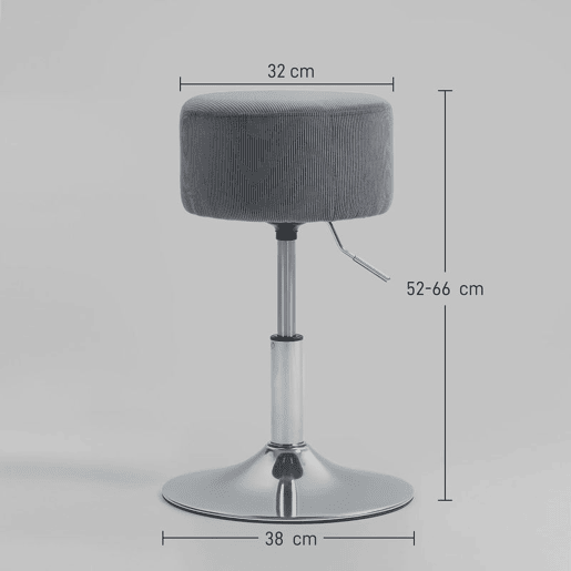HOMCOM Banco de Bar Giratório Banco Alta de Cozinha Ajustável em Altura 52-66 cm Estofado em Veludo Giratória a 360° para Sala de Jantar Tocador Balcão Cinzento