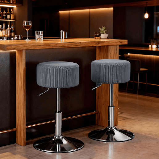 HOMCOM Banco de Bar Giratório Banco Alta de Cozinha Ajustável em Altura 52-66 cm Estofado em Veludo Giratória a 360° para Sala de Jantar Tocador Balcão Cinzento