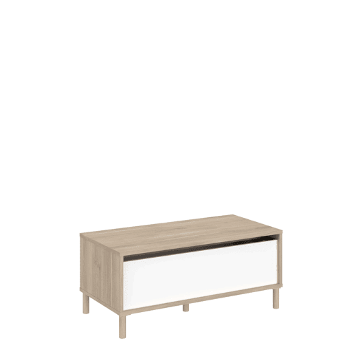 Mesa de centro elevável Azzaro para sala de estar e sala de jantar em carvalho japonês e branco 110x45x60 cm.