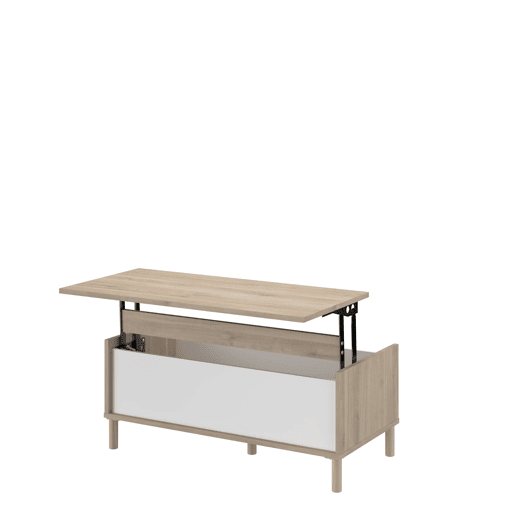 Mesa de centro elevável Azzaro para sala de estar e sala de jantar em carvalho japonês e branco 110x45x60 cm.