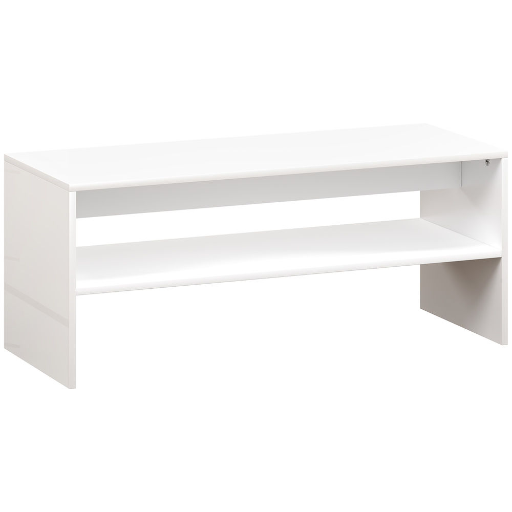 Homcom mesa de centro mueble auxiliar con compartimento abierto mesa de café para salón comedor 100x40x41,5 cm blanco brillante