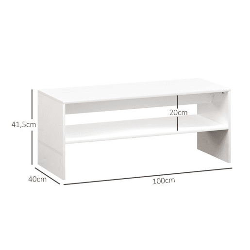 HOMCOM Mesa de Centro Mesa Auxiliar com Compartimento Aberto Mesa de Café para Sala de Estar 100x40x41,5 cm Branco Brilhante