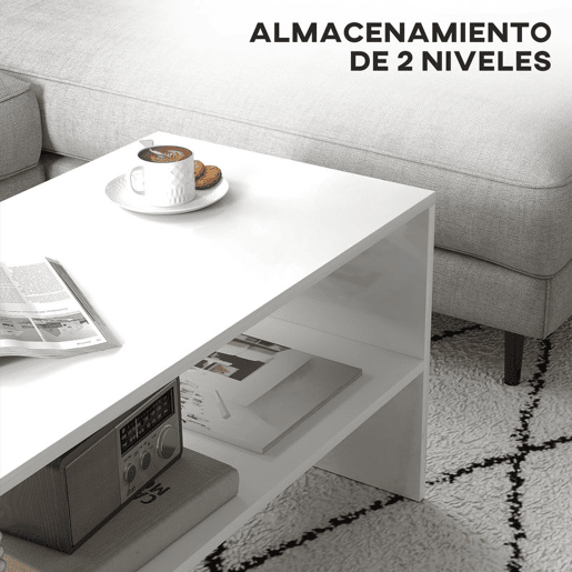 HOMCOM Mesa de Centro Mesa Auxiliar com Compartimento Aberto Mesa de Café para Sala de Estar 100x40x41,5 cm Branco Brilhante