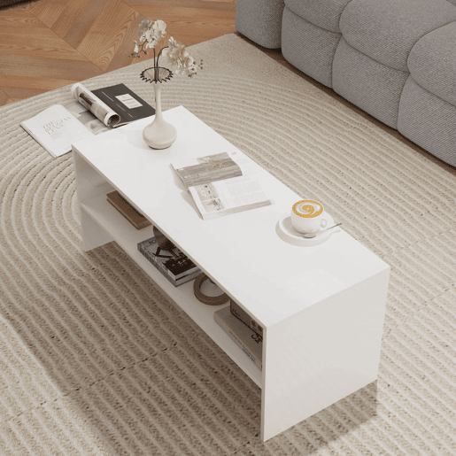 HOMCOM Mesa de Centro Mesa Auxiliar com Compartimento Aberto Mesa de Café para Sala de Estar 100x40x41,5 cm Branco Brilhante