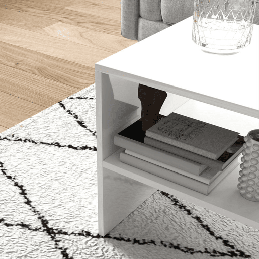HOMCOM Mesa de Centro Mesa Auxiliar com Compartimento Aberto Mesa de Café para Sala de Estar 100x40x41,5 cm Branco Brilhante